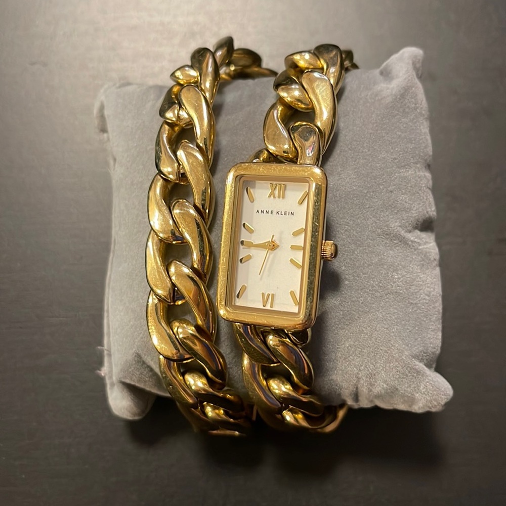 Anne Klein Gold Tone Tank Wrap Bracelet Watch